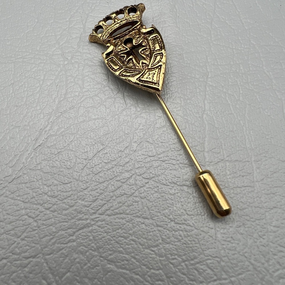 Vintage Stickpin Crown‎ Shield Gold Tone Pin